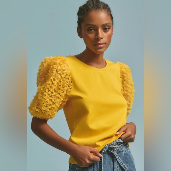 Flat White Anthropologie Marigold Ruffle sleeve top size S NWT - Picture 12 of 12